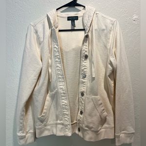 LRL Lauren Jeans Co. Ralph Lauren Cream Button Up Hooded Sweatshirt with Lace